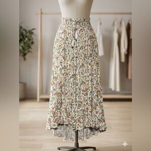Cynthia Rowley Bohemian Floral Button Front Maxi Skirt Size Large W13”-19”